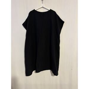 Evas Sunday Large Tunic Top Black Linen Oversized High Low Short Sleeve Boho